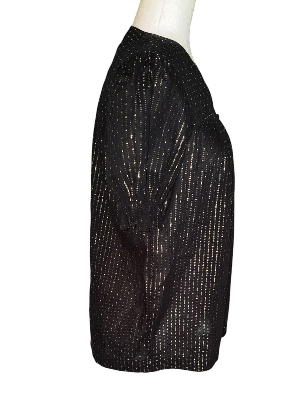 NWT J. Crew Black & Metallic Gold Lurex Dot Puff Sleeve Blouse - XS